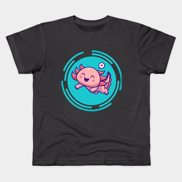 Cute Axolotl With Love Heart Kids T-Shirt by MinimalSpace